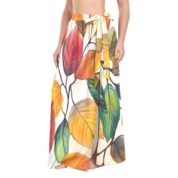 FORMRS Womens Beach Sarong Semi-Sheer Bikini Wrap Skirt Swimsuit Cover-ups, Beige Leaves