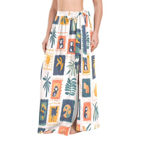 FORMRS Womens Beach Sarong Semi-Sheer Bikini Wrap Skirt Swimsuit Cover-ups, Beige Playful Stamp