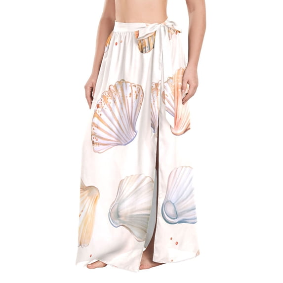FORMRS Womens Beach Sarong Semi-Sheer Bikini Wrap Skirt Swimsuit Cover-ups, Beige Seashell