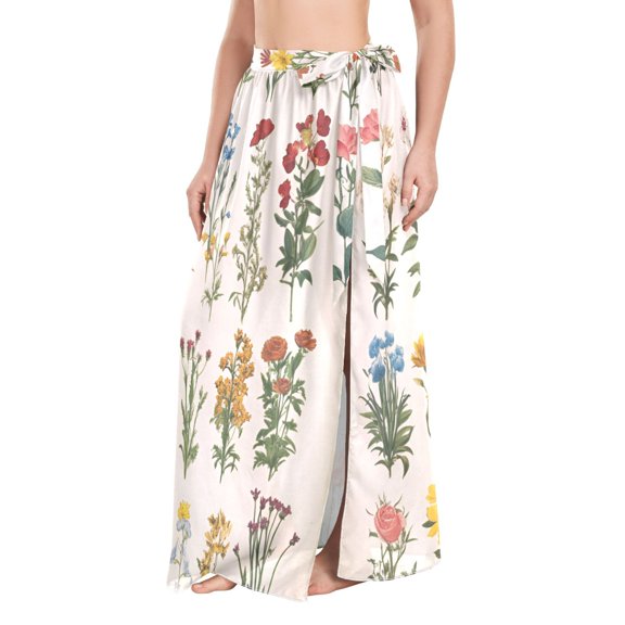 FORMRS Womens Beach Sarong Semi-Sheer Bikini Wrap Skirt Swimsuit Cover-ups, Beige Wildflowers