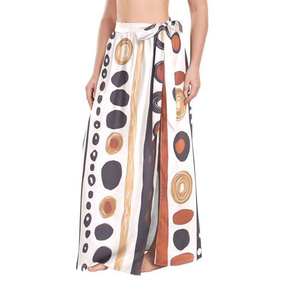 FORMRS Womens Beach Sarong Semi-Sheer Bikini Wrap Skirt Swimsuit Cover-ups, Black Abstract Dots