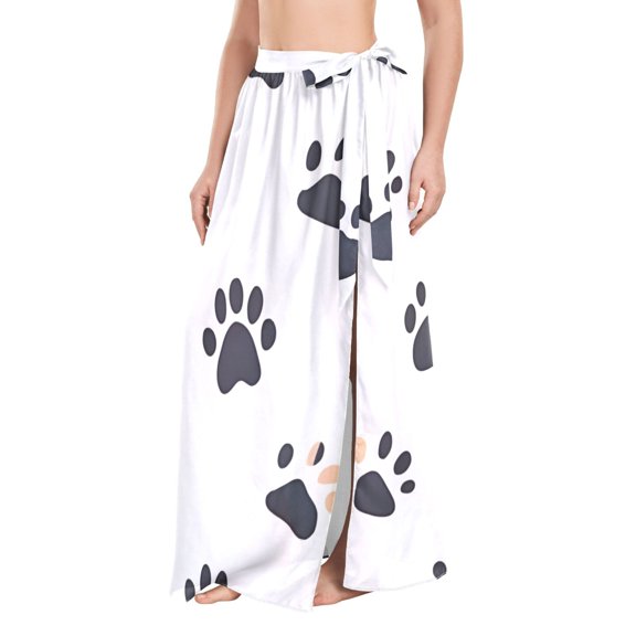 FORMRS Womens Beach Sarong Semi-Sheer Bikini Wrap Skirt Swimsuit Cover-ups, Black Cartoon Cat Paw