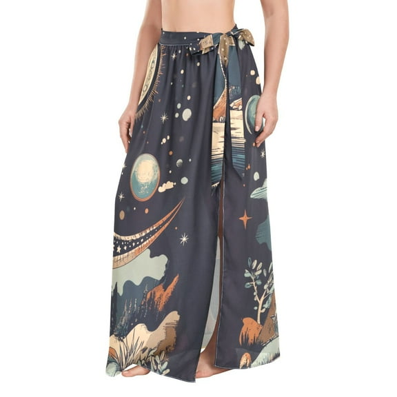 FORMRS Womens Beach Sarong Semi-Sheer Bikini Wrap Skirt Swimsuit Cover-ups, Black Dinosaur