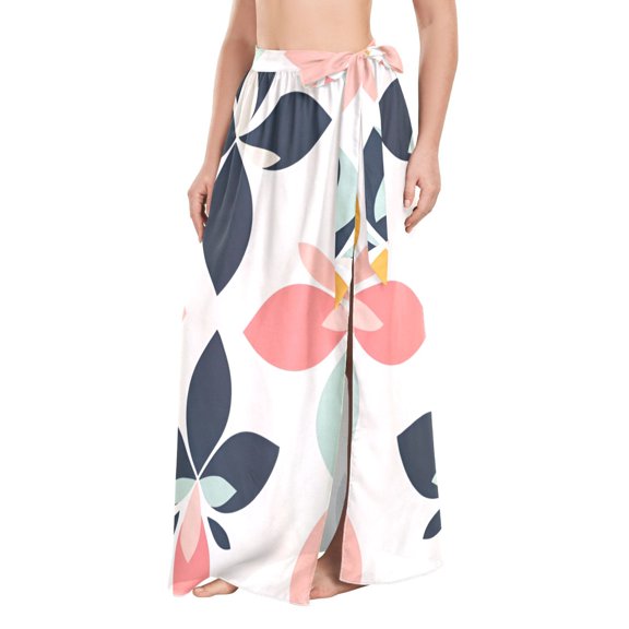 FORMRS Womens Beach Sarong Semi-Sheer Bikini Wrap Skirt Swimsuit Cover-ups, Black Retro Flower