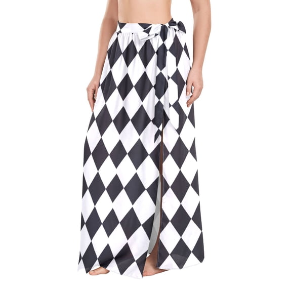 FORMRS Womens Long Sarong Beach Wrap Semi-Sheer Bikini Skirt Bathing Swimsuit Cover Up, Black and White Geometric