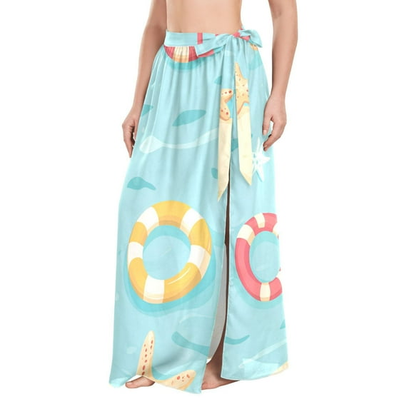 FORMRS Womens Beach Sarong Semi-Sheer Bikini Wrap Skirt Swimsuit Cover-ups, Blue Beach Pattern