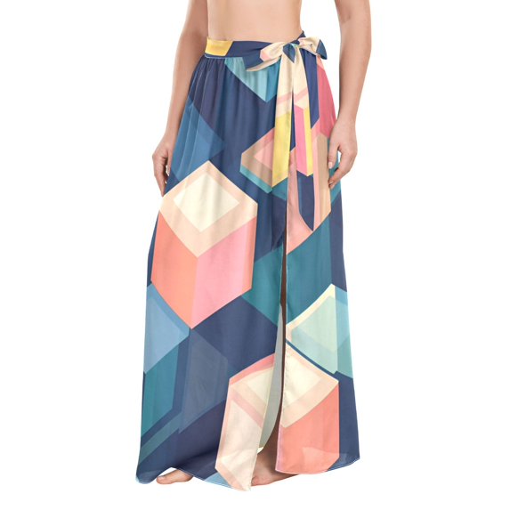 FORMRS Womens Beach Sarong Semi-Sheer Bikini Wrap Skirt Swimsuit Cover-ups, Blue Cubes