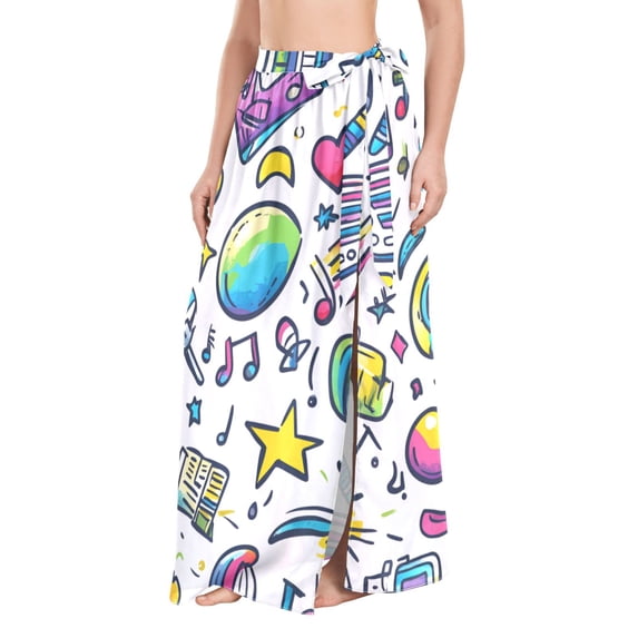 FORMRS Womens Beach Sarong Semi-Sheer Bikini Wrap Skirt Swimsuit Cover-ups, Blue Doodle Pattern