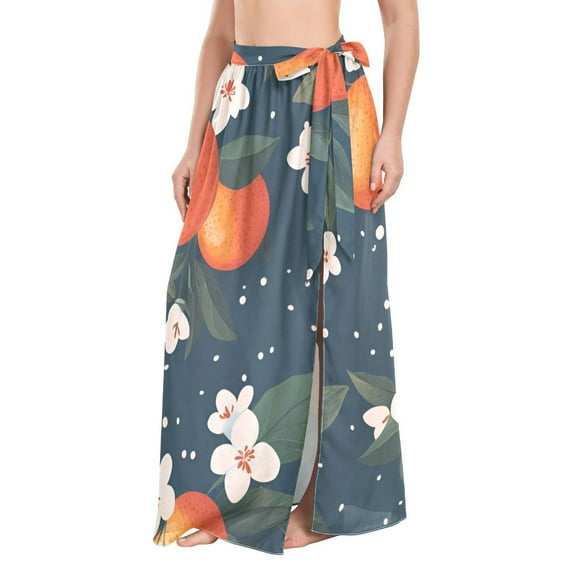 FORMRS Womens Beach Sarong Semi-Sheer Bikini Wrap Skirt Swimsuit Cover-ups, Blue Floral Oranges
