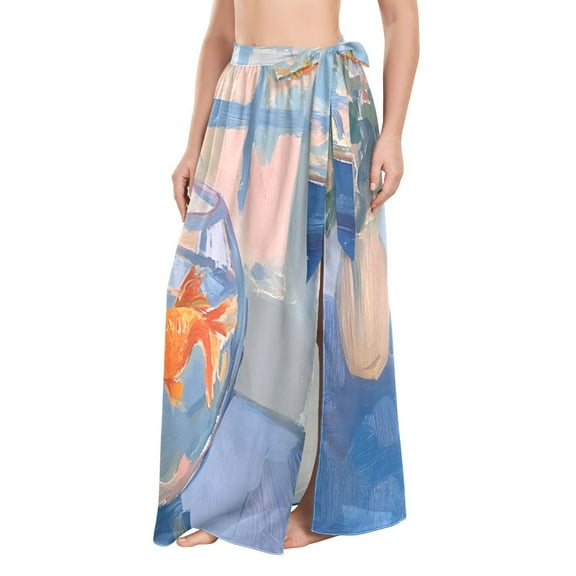FORMRS Womens Beach Sarong Semi-Sheer Bikini Wrap Skirt Swimsuit Cover-ups, Blue Goldfish