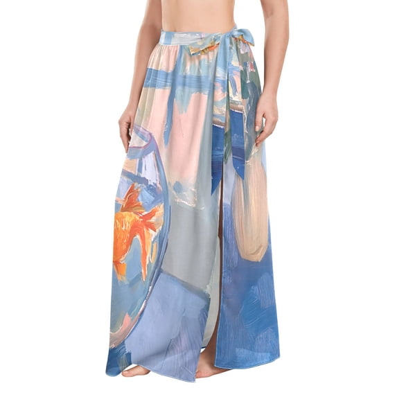 FORMRS Womens Beach Sarong Semi-Sheer Bikini Wrap Skirt Swimsuit Cover-ups, Blue Goldfish