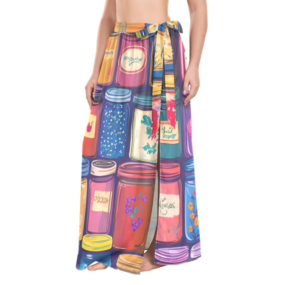 FORMRS Womens Long Sarong Beach Wrap Semi-Sheer Bikini Skirt Bathing Swimsuit Cover Up, Blue Jam