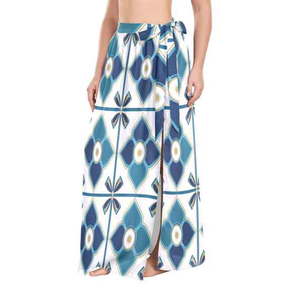 FORMRS Womens Beach Sarong Semi-Sheer Bikini Wrap Skirt Swimsuit Cover-ups, Blue Mosaic Pattern