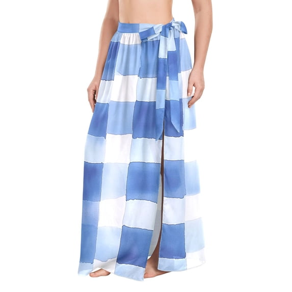 FORMRS Womens Long Sarong Beach Wrap Semi-Sheer Bikini Skirt Bathing Swimsuit Cover Up, Blue Plain