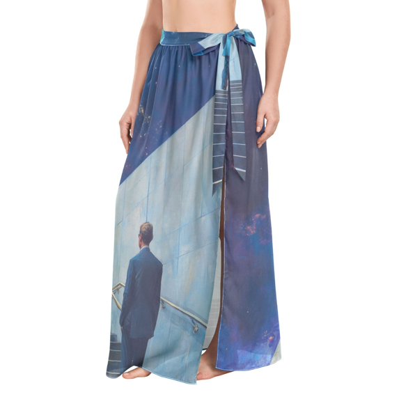 FORMRS Womens Long Sarong Beach Wrap Semi-Sheer Bikini Skirt Bathing Swimsuit Cover Up, Blue Planet