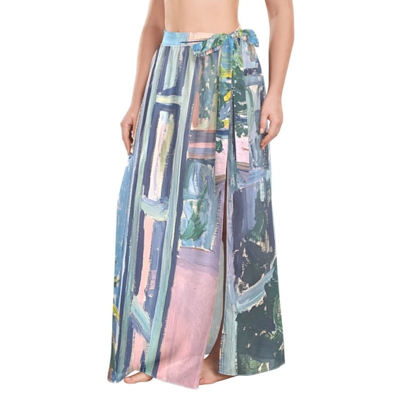 FORMRS Womens Long Sarong Beach Wrap Semi-Sheer Bikini Skirt Bathing Swimsuit Cover Up, Blue Sea Boat