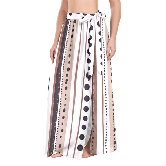 FORMRS Womens Long Sarong Beach Wrap Semi-Sheer Bikini Skirt Bathing Swimsuit Cover Up, Brown Abstract Stripes