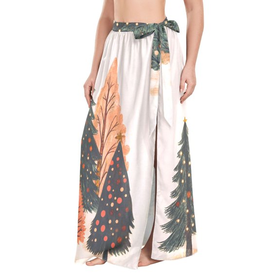 FORMRS Womens Beach Sarong Semi-Sheer Bikini Wrap Skirt Swimsuit Cover-ups, Brown Christmas Trees