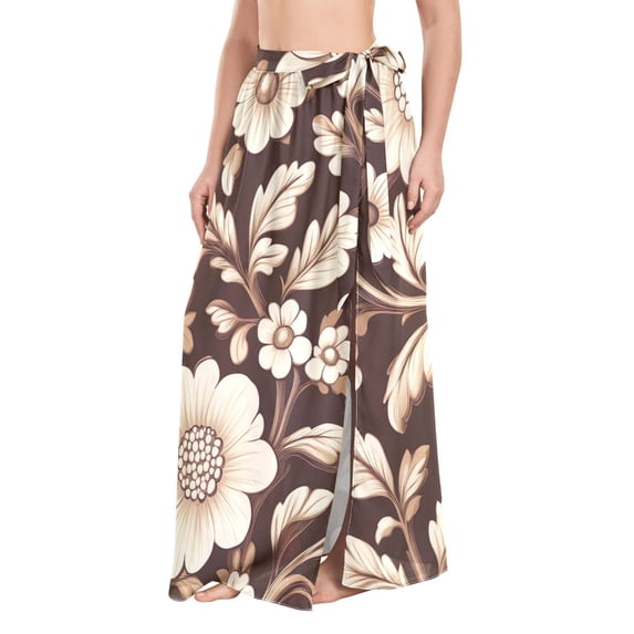 FORMRS Womens Beach Sarong Semi-Sheer Bikini Wrap Skirt Swimsuit Cover-ups, Brown Floral
