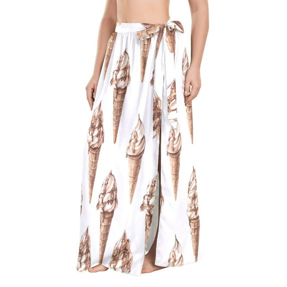 FORMRS Womens Beach Sarong Semi-Sheer Bikini Wrap Skirt Swimsuit Cover-ups, Brown Ice Cream Pattern