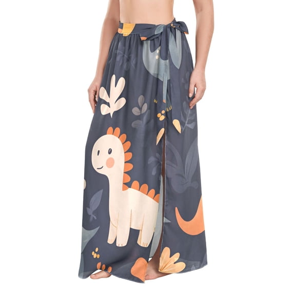 FORMRS Womens Long Sarong Beach Wrap Semi-Sheer Bikini Skirt Bathing Swimsuit Cover Up, Cartoon Dinosaur
