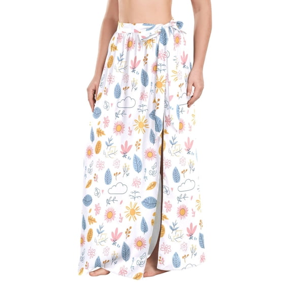 FORMRS Womens Long Sarong Beach Wrap Semi-Sheer Bikini Skirt Bathing Swimsuit Cover Up, Cartoon Doodles