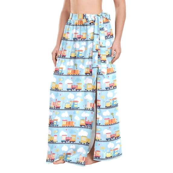 FORMRS Womens Long Sarong Beach Wrap Semi-Sheer Bikini Skirt Bathing Swimsuit Cover Up, Cartoon Train Pattern