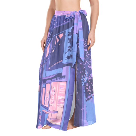FORMRS Womens Long Sarong Beach Wrap Semi-Sheer Bikini Skirt Bathing Swimsuit Cover Up, Cat Walking in Street
