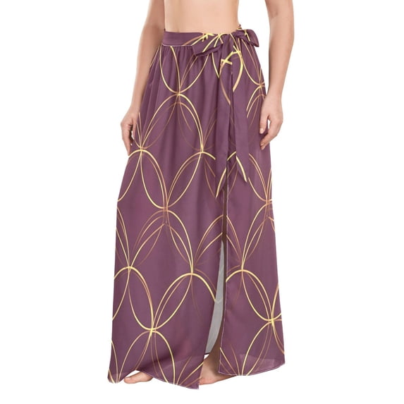 FORMRS Womens Long Sarong Beach Wrap Semi-Sheer Bikini Skirt Bathing Swimsuit Cover Up, Circular Gold Pattern
