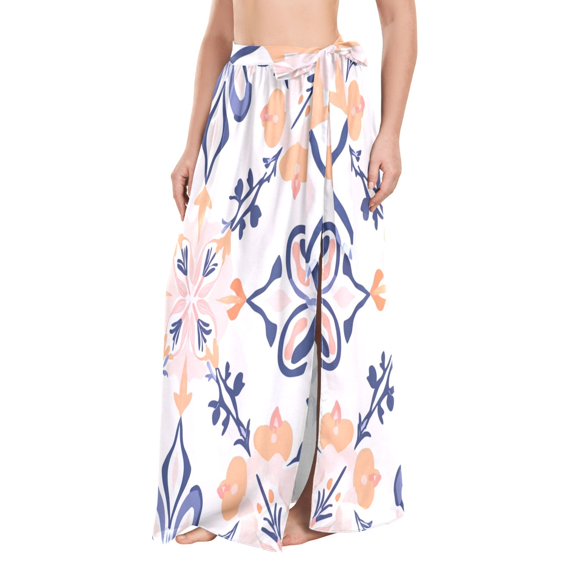 FORMRS Womens Long Sarong Beach Wrap Semi-Sheer Bikini Skirt Bathing Swimsuit Cover Up, Colorful Abstract Pattern
