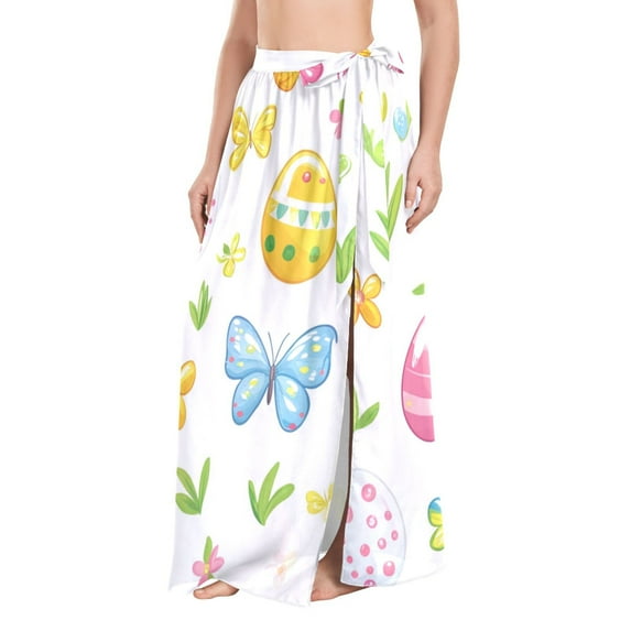 FORMRS Womens Beach Sarong Semi-Sheer Bikini Wrap Skirt Swimsuit Cover-ups, Colorful Easter Eggs