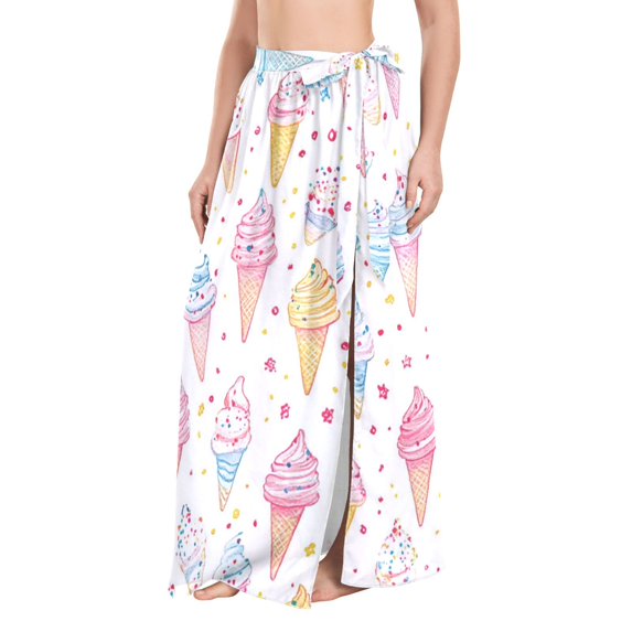 FORMRS Womens Beach Sarong Semi-Sheer Bikini Wrap Skirt Swimsuit Cover-ups, Colorful Ice Cream Pattern