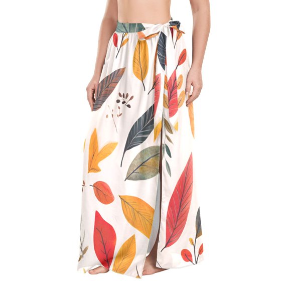FORMRS Womens Beach Sarong Semi-Sheer Bikini Wrap Skirt Swimsuit Cover-ups, Colorful Leaves