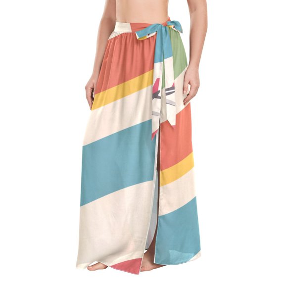 FORMRS Womens Beach Sarong Semi-Sheer Bikini Wrap Skirt Swimsuit Cover-ups, Colorful Plane