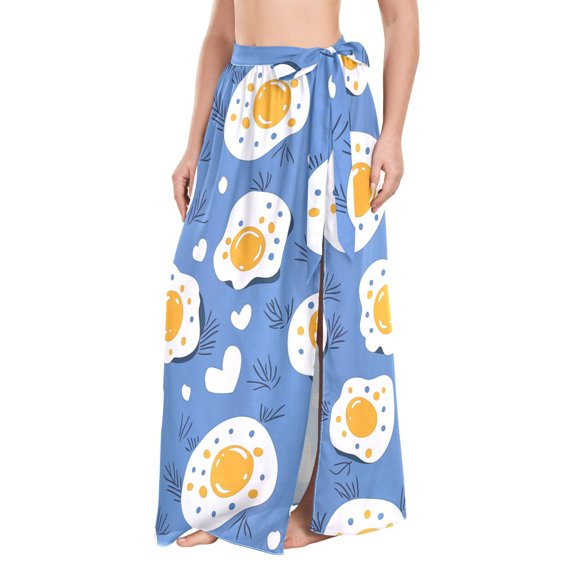 FORMRS Womens Beach Sarong Semi-Sheer Bikini Wrap Skirt Swimsuit Cover-ups, Cute Fried Eggs