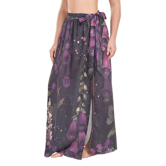 FORMRS Womens Beach Sarong Semi-Sheer Bikini Wrap Skirt Swimsuit Cover-ups, Dark Purple Floral Pattern