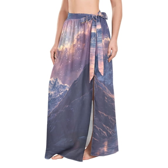 FORMRS Womens Long Sarong Beach Wrap Semi-Sheer Bikini Skirt Bathing Swimsuit Cover Up, Ethereal Mountain