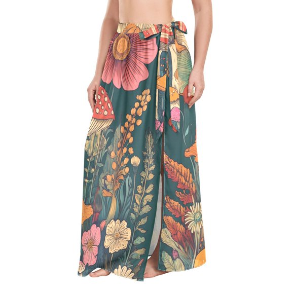 FORMRS Womens Beach Sarong Semi-Sheer Bikini Wrap Skirt Swimsuit Cover-ups, Floral Mushroom