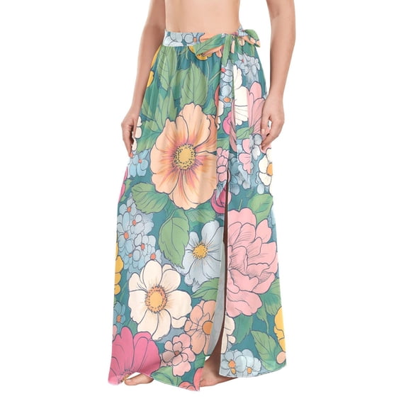 FORMRS Womens Beach Sarong Semi-Sheer Bikini Wrap Skirt Swimsuit Cover-ups, Floral Pattern