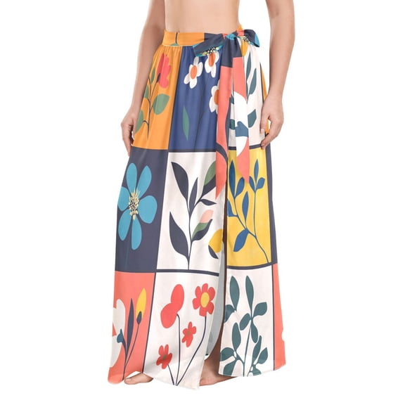 FORMRS Womens Long Sarong Beach Wrap Semi-Sheer Bikini Skirt Bathing Swimsuit Cover Up, Floral Patterns