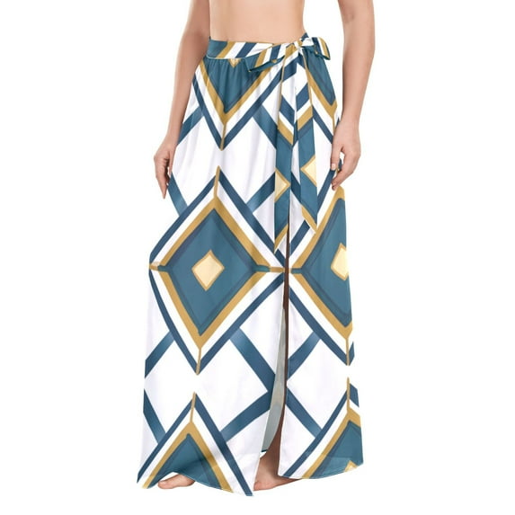 FORMRS Womens Beach Sarong Semi-Sheer Bikini Wrap Skirt Swimsuit Cover-ups, Gold Geometric Pattern