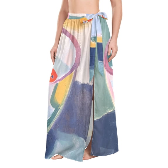 FORMRS Womens Long Sarong Beach Wrap Semi-Sheer Bikini Skirt Bathing Swimsuit Cover Up, Goldfish Bowl