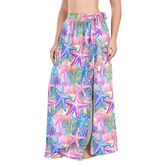 FORMRS Womens Long Sarong Beach Wrap Semi-Sheer Bikini Skirt Bathing Swimsuit Cover Up, Gradient Starfish Pattern