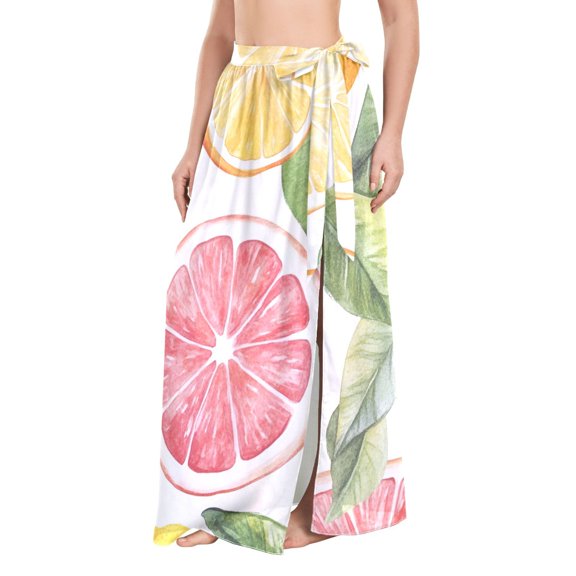 FORMRS Womens Beach Sarong Semi-Sheer Bikini Wrap Skirt Swimsuit Cover-ups, Grapefruit Slices