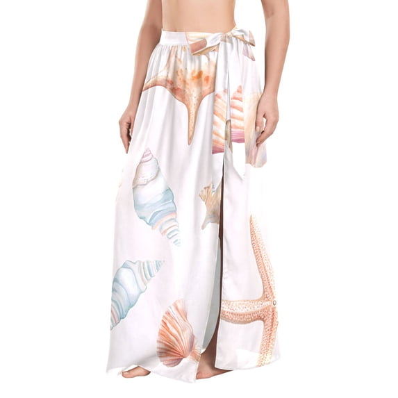 FORMRS Womens Beach Sarong Semi-Sheer Bikini Wrap Skirt Swimsuit Cover-ups, Gray Seashell