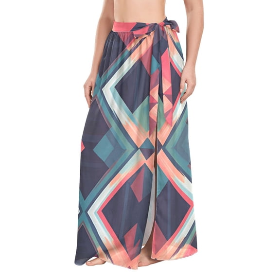 FORMRS Womens Beach Sarong Semi-Sheer Bikini Wrap Skirt Swimsuit Cover-ups, Green Abstract