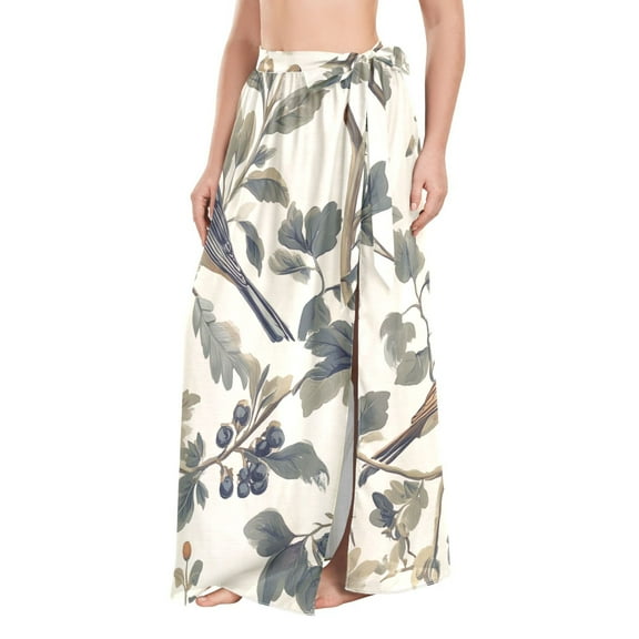 FORMRS Womens Beach Sarong Semi-Sheer Bikini Wrap Skirt Swimsuit Cover-ups, Green Birds
