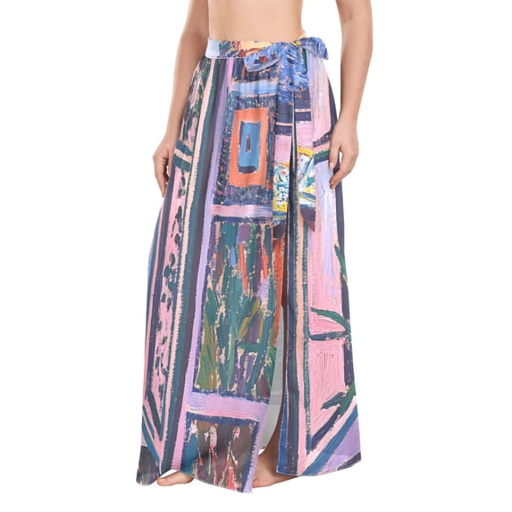 FORMRS Womens Long Sarong Beach Wrap Semi-Sheer Bikini Skirt Bathing Swimsuit Cover Up, Green Boat