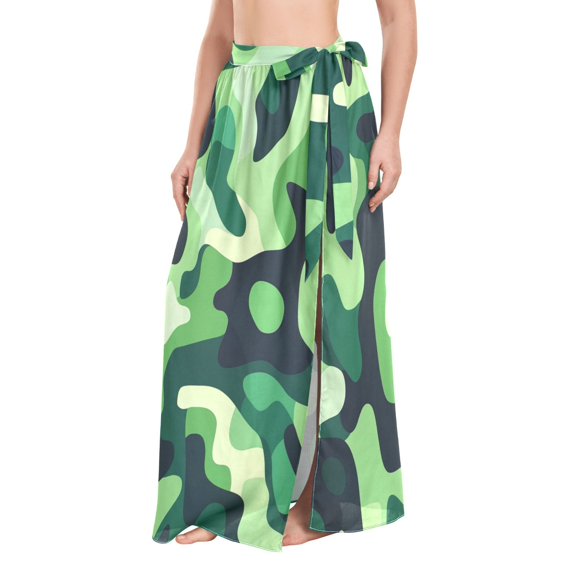 FORMRS Womens Beach Sarong Semi-Sheer Bikini Wrap Skirt Swimsuit Cover-ups, Green Camouflage Pattern