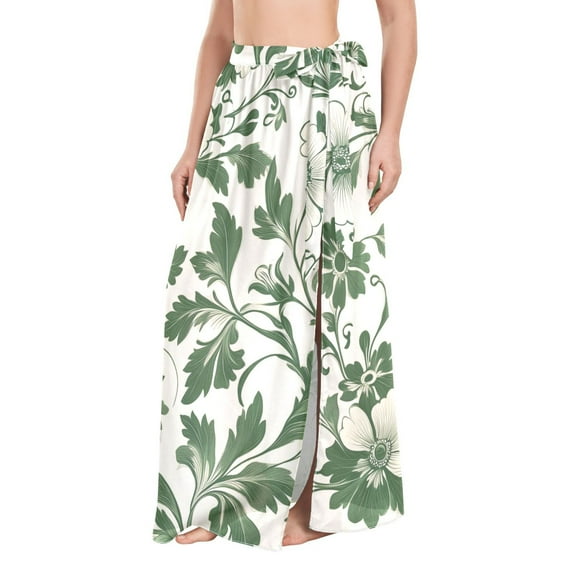 FORMRS Womens Beach Sarong Semi-Sheer Bikini Wrap Skirt Swimsuit Cover-ups, Green Floral